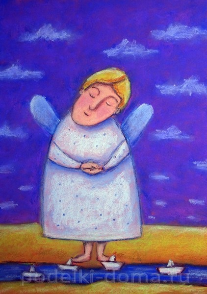 Рисуем пастелью ангела в наивном стиле