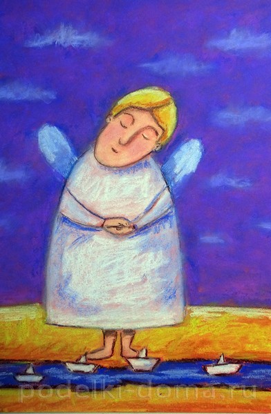 Рисуем пастелью ангела в наивном стиле