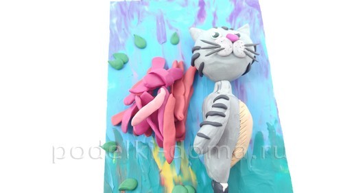 Аппликация из пластилина «Котик с букетом» Аппликация из пластилина «Котик с букетом»