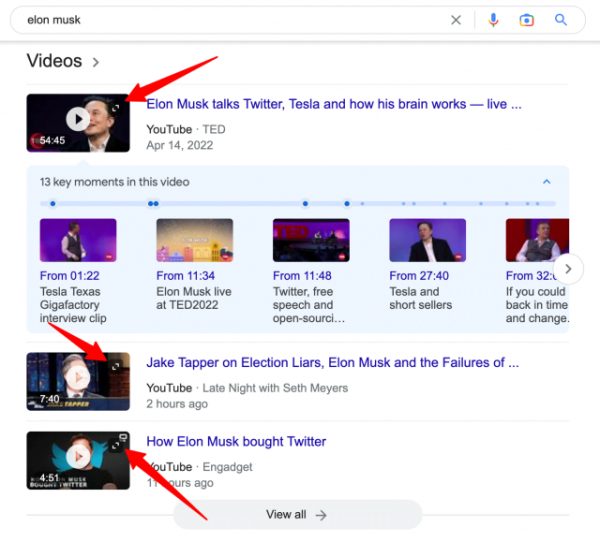 Google тестирует раскрытие видео прямо в результатах поиска Google тестирует раскрытие видео прямо в результатах поиска